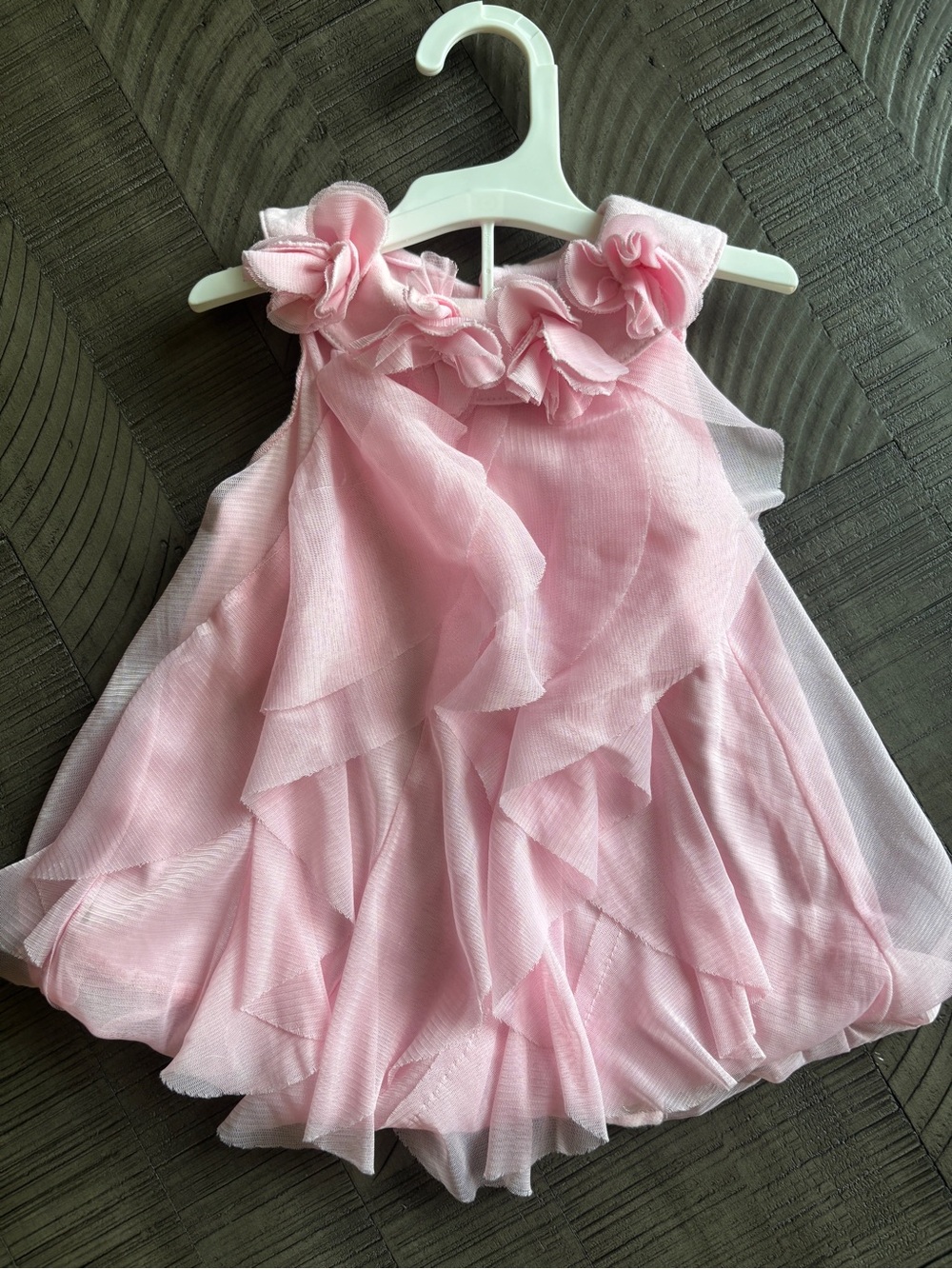 Baby Pink Ruffle Bubble Romper Dress 9M Chiffon Party Easter Photo Outfit